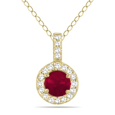 Sselects 1/2 Carat Tw Halo Ruby And Diamond Pendant In 10k In Red