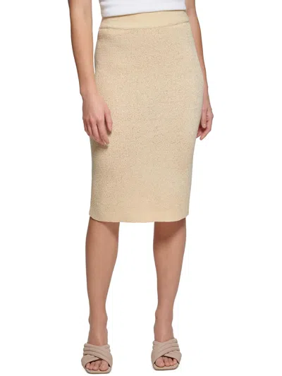 Calvin Klein Womens Ribbed Knit Pencil Skirt In Gold