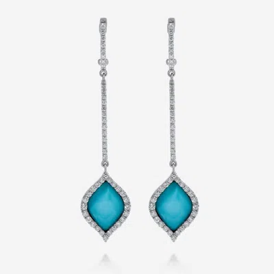 Roberto Coin Art Deco 18k Gold, Turquoise And Diamond Drop Earrings 8882003awerj In Blue