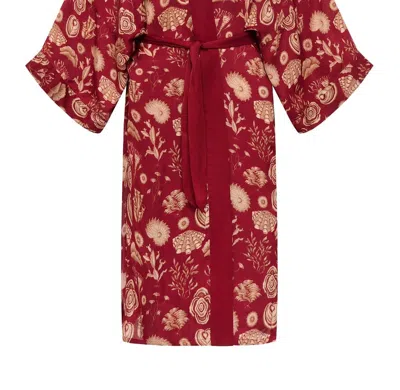 Carolina K Helen Kimono In Corals Burgundy In Red