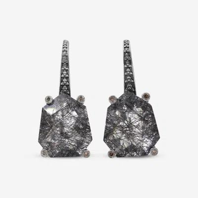 Stephen Dweck Sterling Silver, Tourmalated Quartz Galactical And Diamonds Earrings Sde-52100 In Black