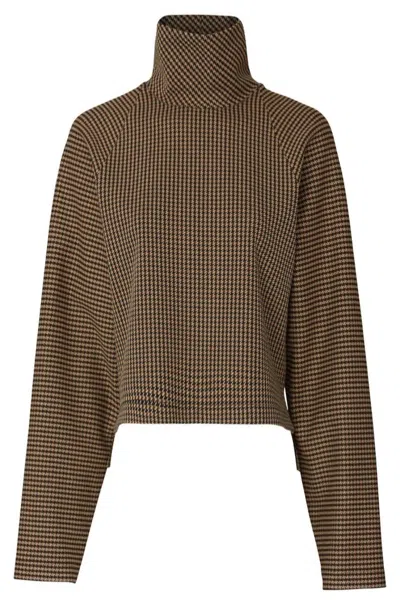 Rosetta Getty Cocoon Turtleneck Sweater In Herringbone In Brown