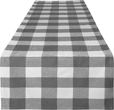 Zulay Kitchen Extra Long Thick Poly Cotton Buffalo Plaid Table Runners In Grey