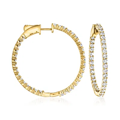 Ross-simons Diamond Inside-outside Hoop Earrings In 14kt Yellow Gold In Silver