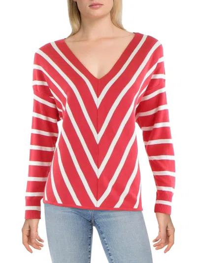 Metric Knits Womens Knit Ribbed Trim Pullover Sweater In Multi
