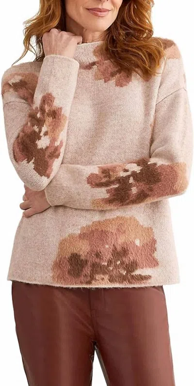 Tribal Long Sleeve Funnel Neck Sweater In Rosepink In Brown