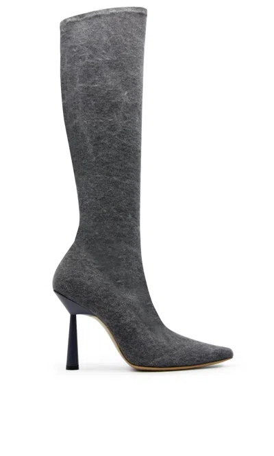 Gia Borghini Rosie 8 Denim Boots In Anthracite Denim In Grey