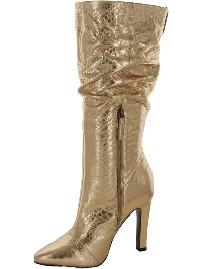 Kurt Geiger Shoreditch Womens Pull On Stacked Heel Knee-high Boots In Gold
