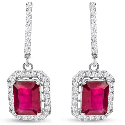 Sselects 4 1/2 Carat Ruby And Diamond Drop Earrings In 14 Karat White I-j, I1-i2 In Red