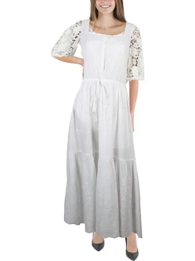 French Connection Cecily Broderie Anglaise Womens Lace Trim Long Maxi Dress In White