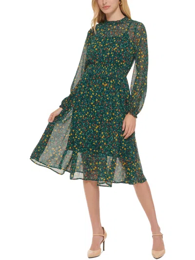 Calvin Klein Womens Floral Print Chiffon Midi Dress In Multi