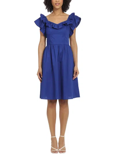 Maggy London Womens Ruffled Cotton Sundress In Blue