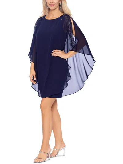 X By Xscape Plus Womens Chiffon Embellished Cocktail And Party Dress In Blue