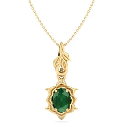 Sselects 3/4 Carat Oval Shape Emerald Necklaces With Ornate Vine Design In 14 Karat Yellow Chain In Green