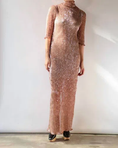 Rosetta Getty Mock Neck Maxi Dress In Bronze In Pink
