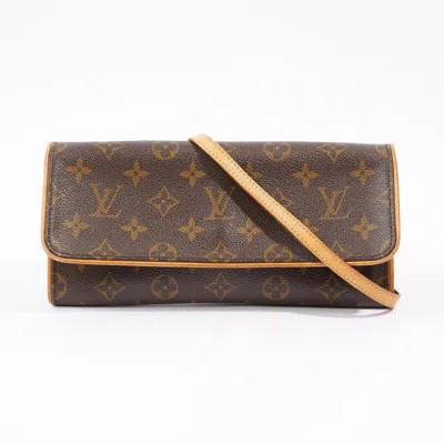 Pre-owned Louis Vuitton Twin Pochette Monogram Coated Canvas Shoulder Bag In Gold
