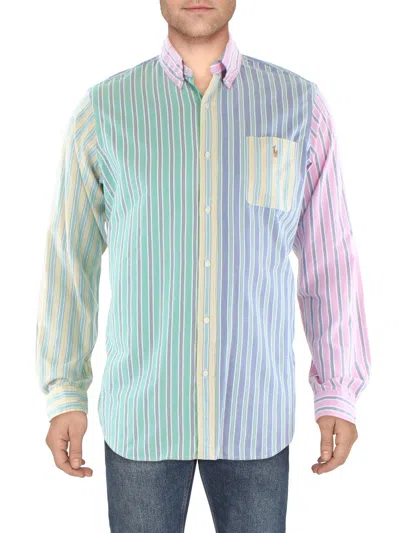Polo Ralph Lauren Mens Cotton Striped Button-down Shirt In Blue