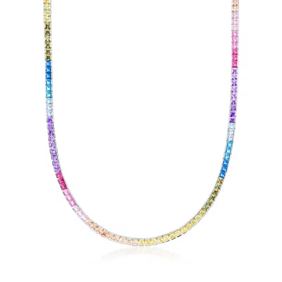 Ross-simons Simulated Multicolored Sapphire Tennis Necklace In Sterling Silver In Pink