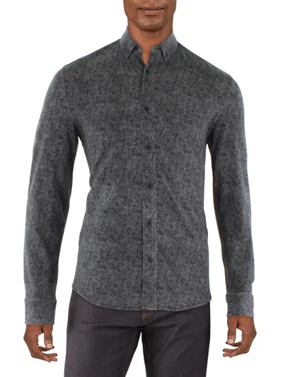 Kenneth Cole Mens Collared Stretch Button-down Shirt In Grey