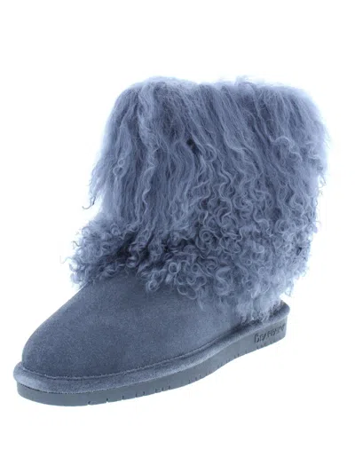Bearpaw Boo Womens Suede Fur Casual Boots In Blue