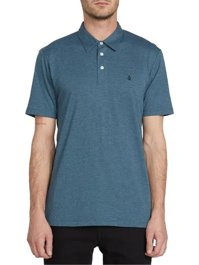 Volcom Mens Button Front Logo Polo In Blue