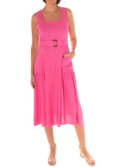 Maison Tara Womens Belted Linen Midi Dress In Pink