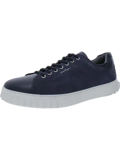 Ferragamo Cube Mens Leather Casual And Fashion Sneakers In Blue
