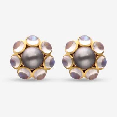 Assael 18k Yellow Gold, South Sea Cultured Pearl And Moonstone Huggie Earrings In Silver