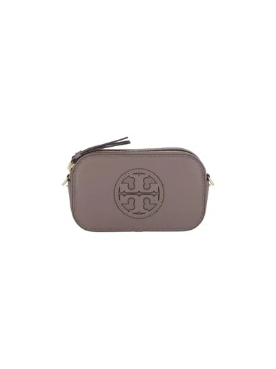 Tory Burch Mini Miller Leather Crossbody Bag In Taupe