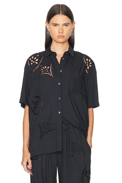Isabel Marant Bilya Oversized Broderie Anglaise Modal-blend Shirt In Faded Black