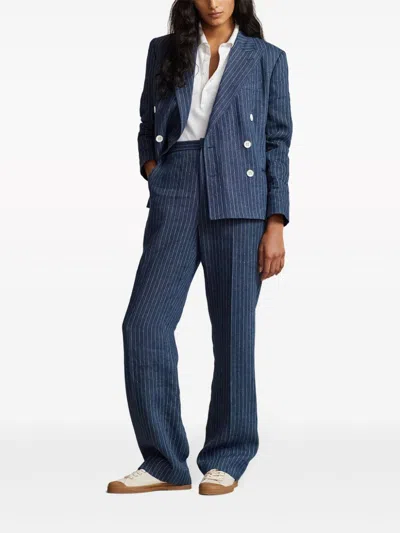 Polo Ralph Lauren Pinstripe Straight-leg Trousers In Blue