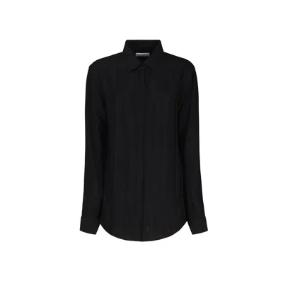 Saint Laurent Silk Logo Shirt In Black