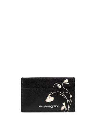 Alexander Mcqueen Floral Print Card Holder Accessories In Black