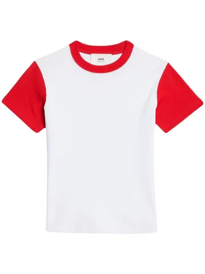 Ami Alexandre Mattiussi Ami De Coeur Two-tone T-shirt In White / Scarlet Red/
