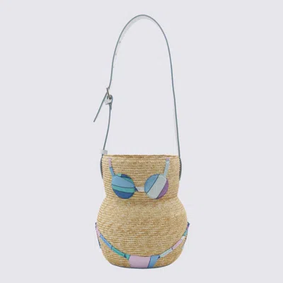 Pucci Beige Top Handle Bag In Naturale+celeste/bia