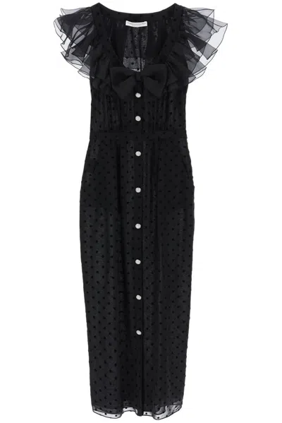 Alessandra Rich Flocked Polka Dot Maxi Dress In 黑色