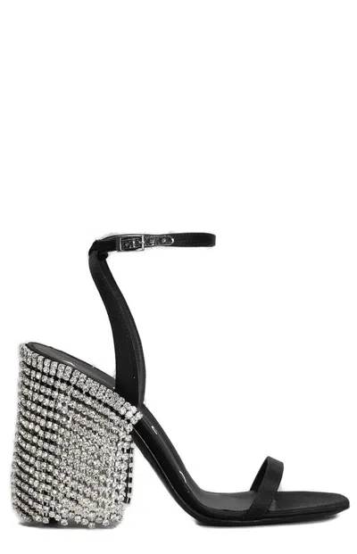 Area Rhinestone-chainmail Satin Sandals In Black