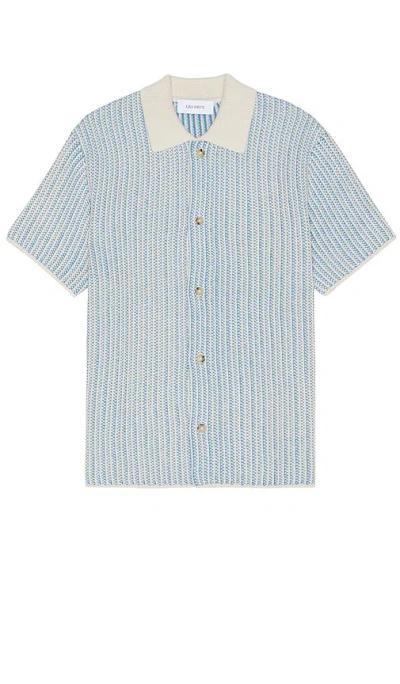 Les Deux Easton Knitted Shirt In Washed Denim Blue & Ivory
