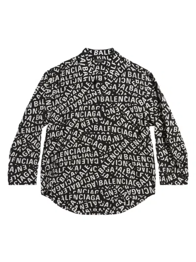 Balenciaga Lunar New Year All Over Logo Large Fit Shirt In Black White