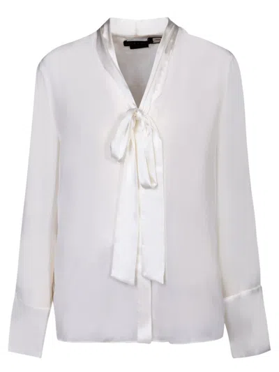 Alice And Olivia Lightweight Fabric Blouse With Bow Tie In White