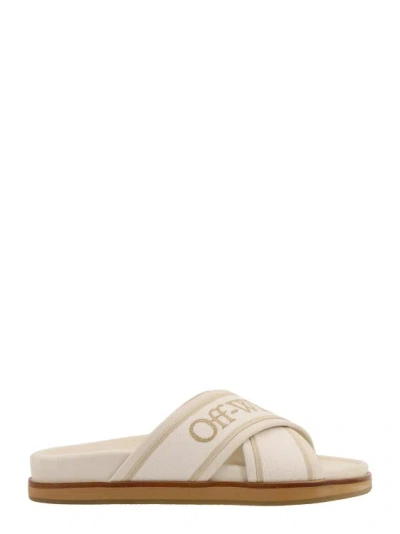 Off-white Leather Sandals With Logoed Bands In Beige