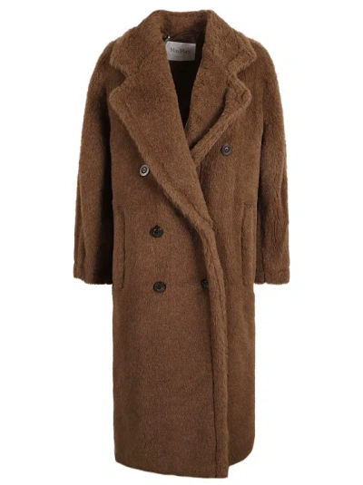 Max Mara Double-breasted Faux-shearling Coat In Brown