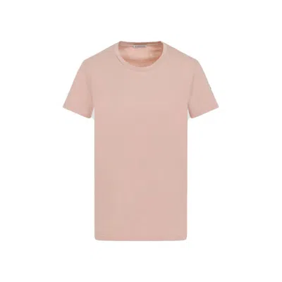 Moncler Pink Cotton T Shirt With Logo Patch In Neutrals