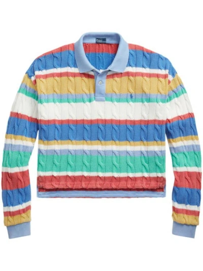 Polo Ralph Lauren Striped Cable Long Sleeve Polo Shirt In Multicolor