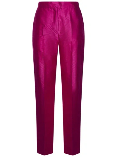 Max Mara Studio Valanga Straight Silk Shantung Trousers In Pink