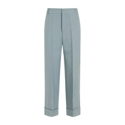 Max Mara Salix Light Blue Linen Trousers In Grey