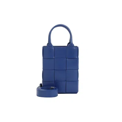 Bottega Veneta Mini Cassette North Shout Shoulder Bag In Blue