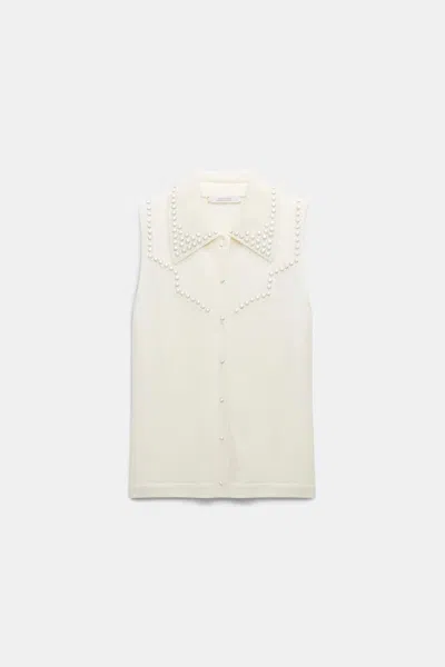 Dorothee Schumacher Embellished Cardigan With Polo Collar In White