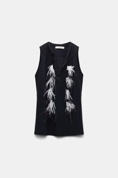 Dorothee Schumacher Top With Western-inspired Detailing And Removable Feather Tie In Black
