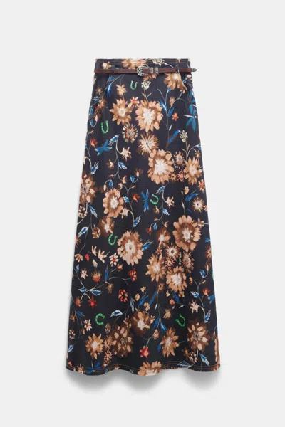Dorothee Schumacher Printed Linen Skirt With Removable Leather Tie Belt In Multi Colour